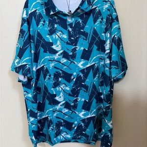 Casual Teal & Navy Abstract Print Polo